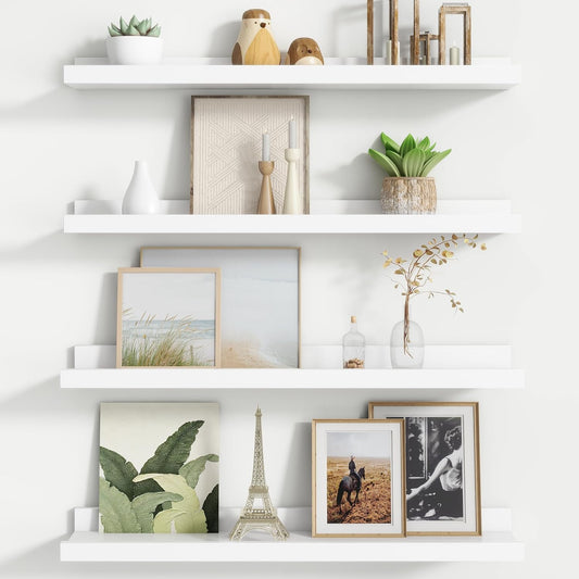 Floating Picture Ledge Shelves for Wall Set of 4, 24 Inch Wall Shelves with Lip Long Large Nursery Book Shelf for Toys Storage Kids Bookshelf Wall Mounted Living Room Bedroom Decor Frames