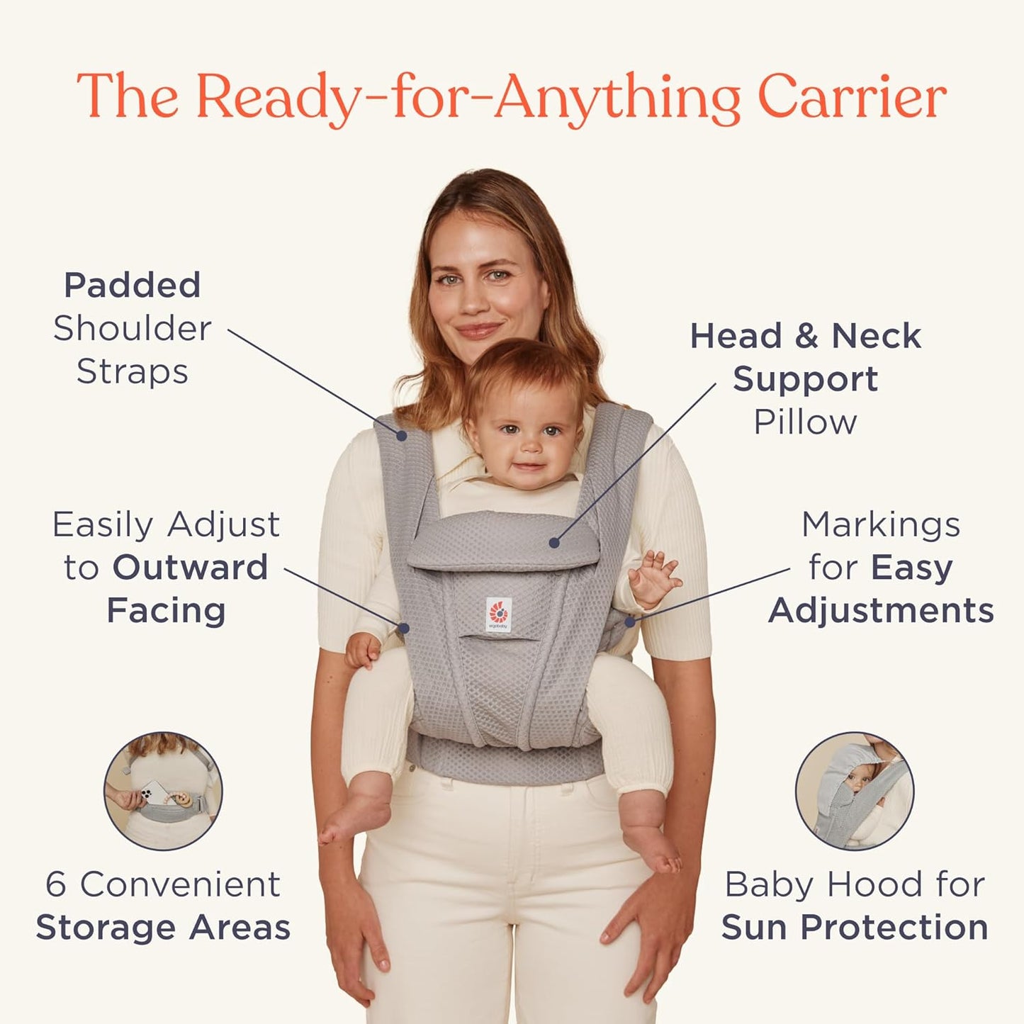 Ergobaby Omni Deluxe Baby Carrier Newborn to Toddler - Breathable Baby Carriers for Summer - All-Position Carrier with Enhanced Lumbar Support & Airflow (7-45 Pounds), Mesh, Graphite Grey
