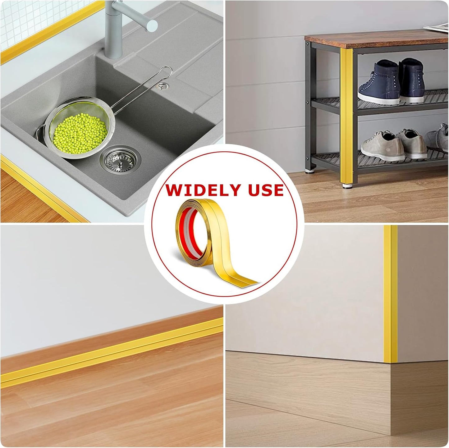 Flexible Wall Corner Protector Moulding Trim Peel and Stick Wall Corner Guards Edge Protector Self Adhesive Molding Trim Strip for Edge Ceiling (Gold, 1.6 in x 10 Ft)