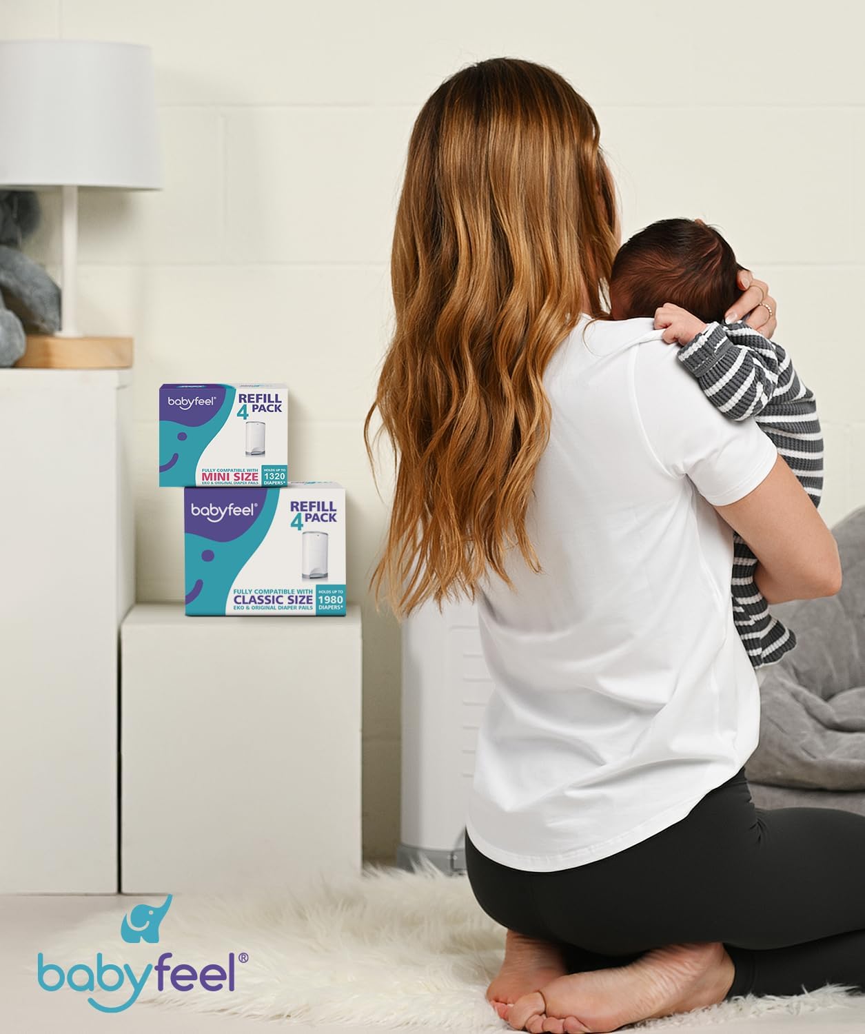 Babyfeel Refills Compatible with DEKOR MINI Diaper Pails | 8 Pack | Exclusive 20% Extra Thickness | Diaper Pail Refills with Powerful Odor Elimination | Powder Scent | Holds up to 2640 Diapers