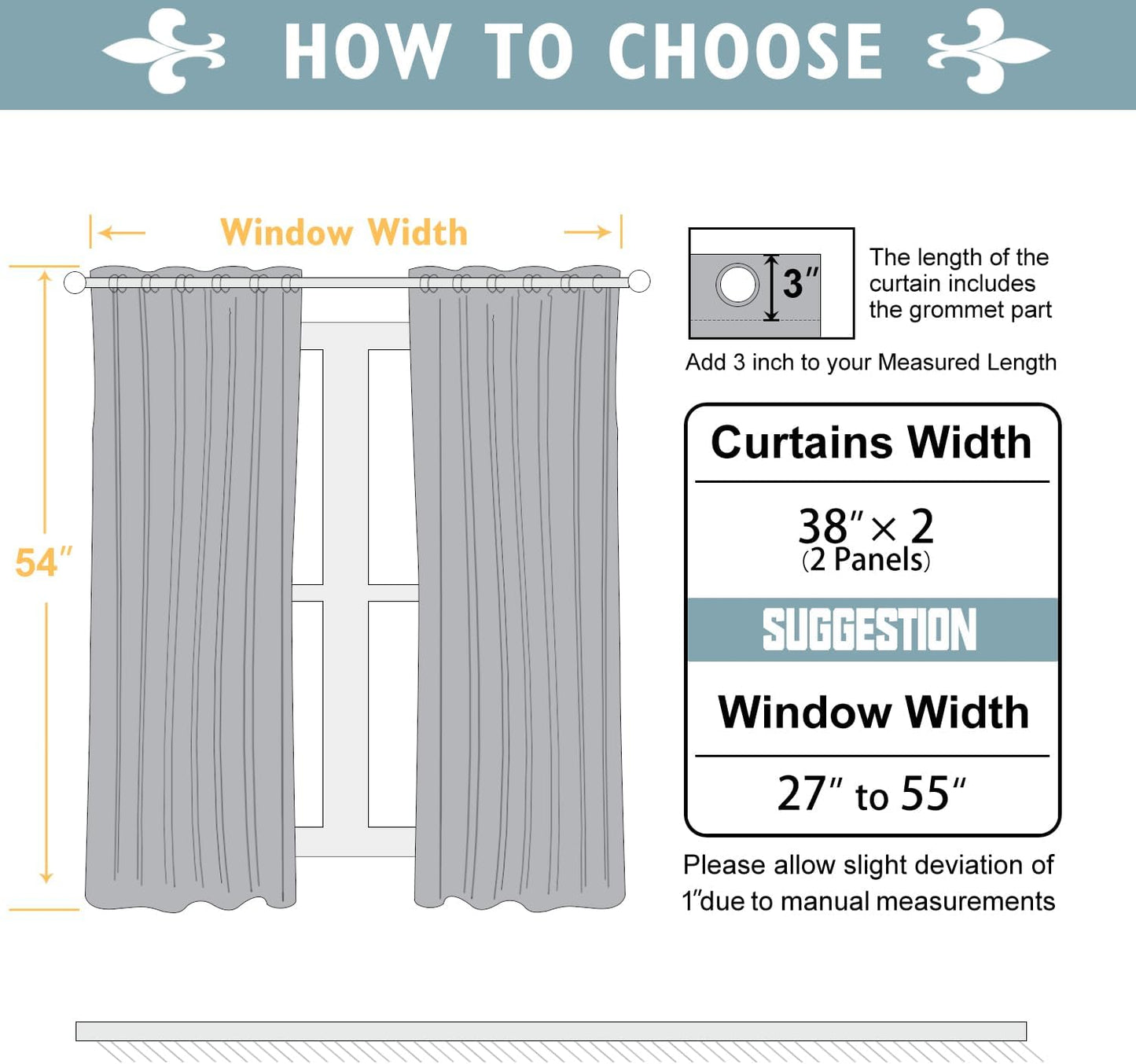 ChrisDowa Blackout Curtains 54 inches Long for Bedroom - 2 Panels Set Grommet Thermal Insulated Room Darkening Curtains for Living Room (Grey, 38 x 54 Inch)
