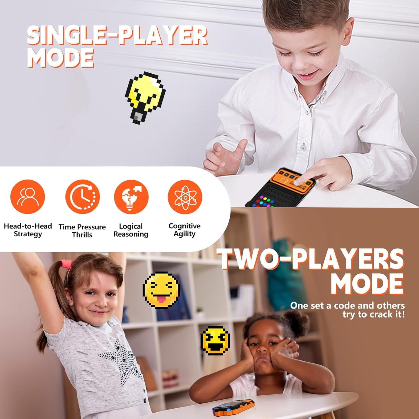 Crack The Code-Handheld Mastermind Game,Super Decoder with Fun Clamp, 1-8 Players Code Breaking Puzzle Game for Kids and Adults，Birthday Gift for Boys and Girls,Travel Games for Road Trip