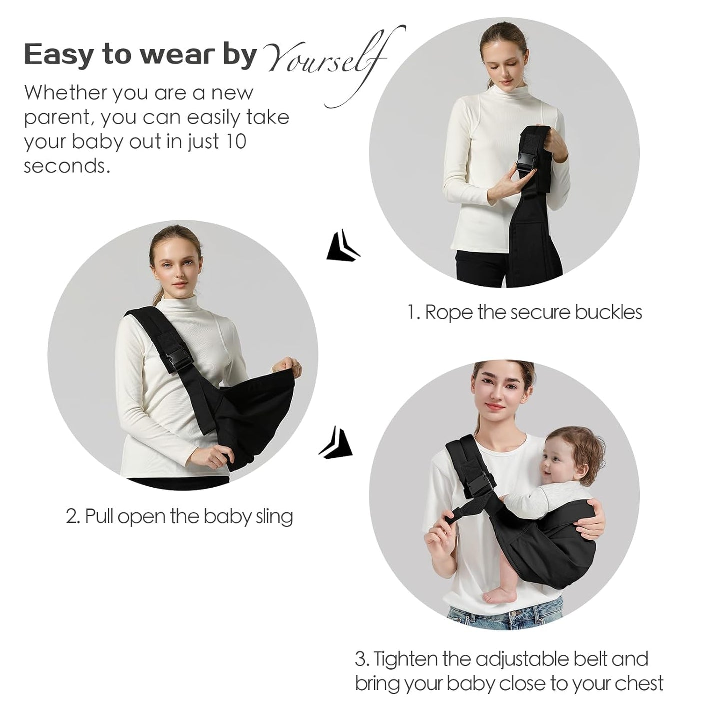 Baby Sling Carrier, Toddler Carrier Sling with Double Safety Buckle and Adjustable Shoulder Strap(7-30lbs), Baby Carriers One Size Fits All, Grey