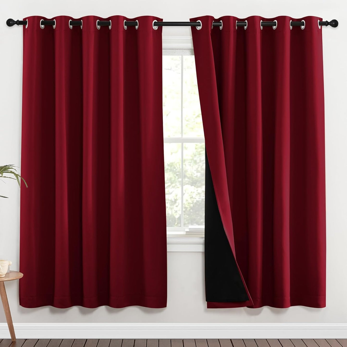 NICETOWN Full Shade Curtain Panels, 62 x 72 inch, Burgundy Red, Pair of Energy Smart & Noise Blocking Out Blackout Drapes for Dining Room Window, Thermal Insulated Guest Room Lined Window Dressing