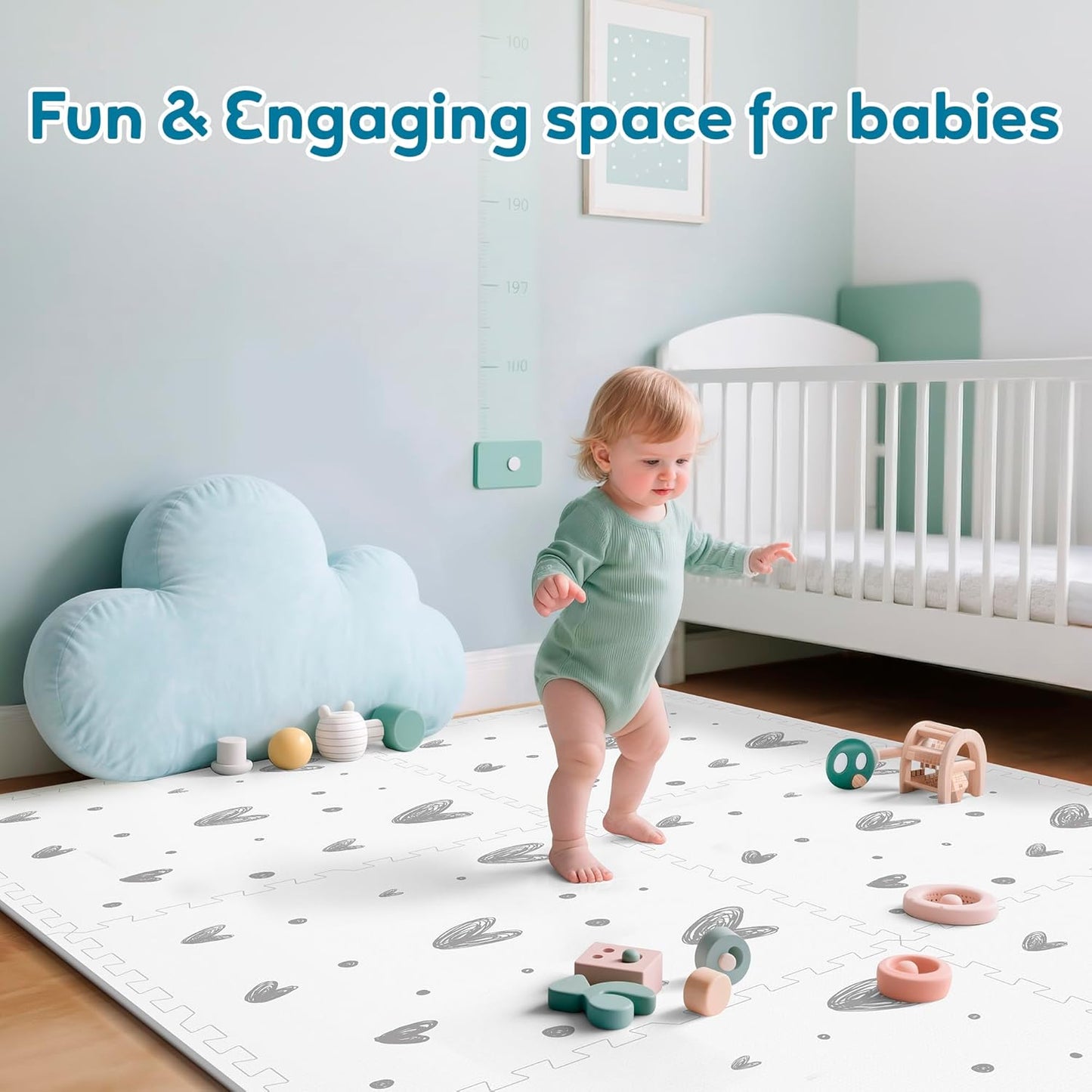 XL Baby Play Mat-72”x 48” Puzzle Play Mat,with 6 Foam Floor Tiles,Interlocking Foam Baby Mat for Babies&Toddlers,Waterproof,Expandable Tiles with Edges,Tummy Time Mat(Love)