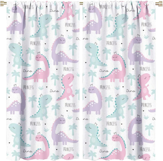 Kids Dinosaur Curtains for Boys Girls Bedroom Decor Cartoon Dino Colorful Cute Funny Animal Wildlife Printed Blackout Rod Pocket Window Drapes for Baby Nursery Playroom W21xL54in 2 Panels