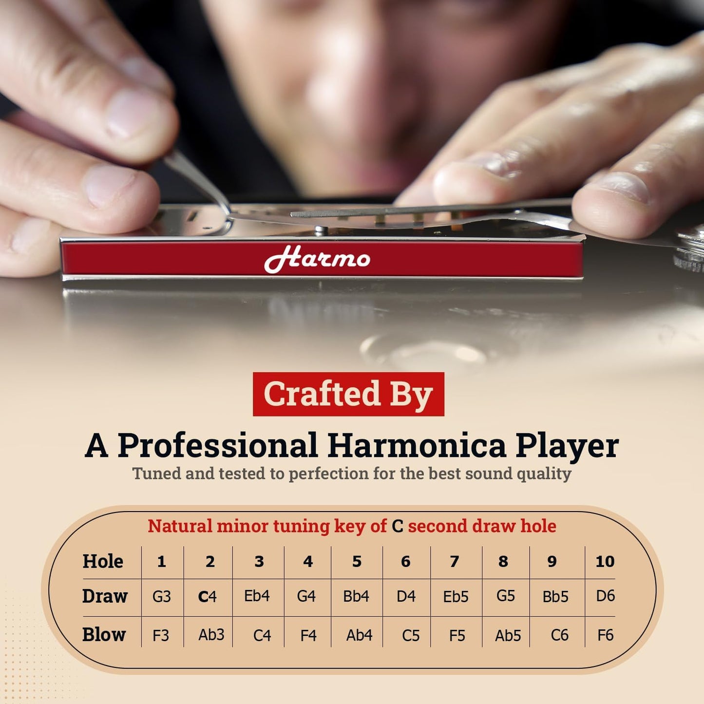 Harmo Polar Natural Minor Harmonica Key of D# - Specialized for Natural Minor Blues, Jazz, Rock, Folk, & Pop, Mouth Organ With Case, Phosphor Bronze Reeds, Harmonica for Beginners & Professionals
