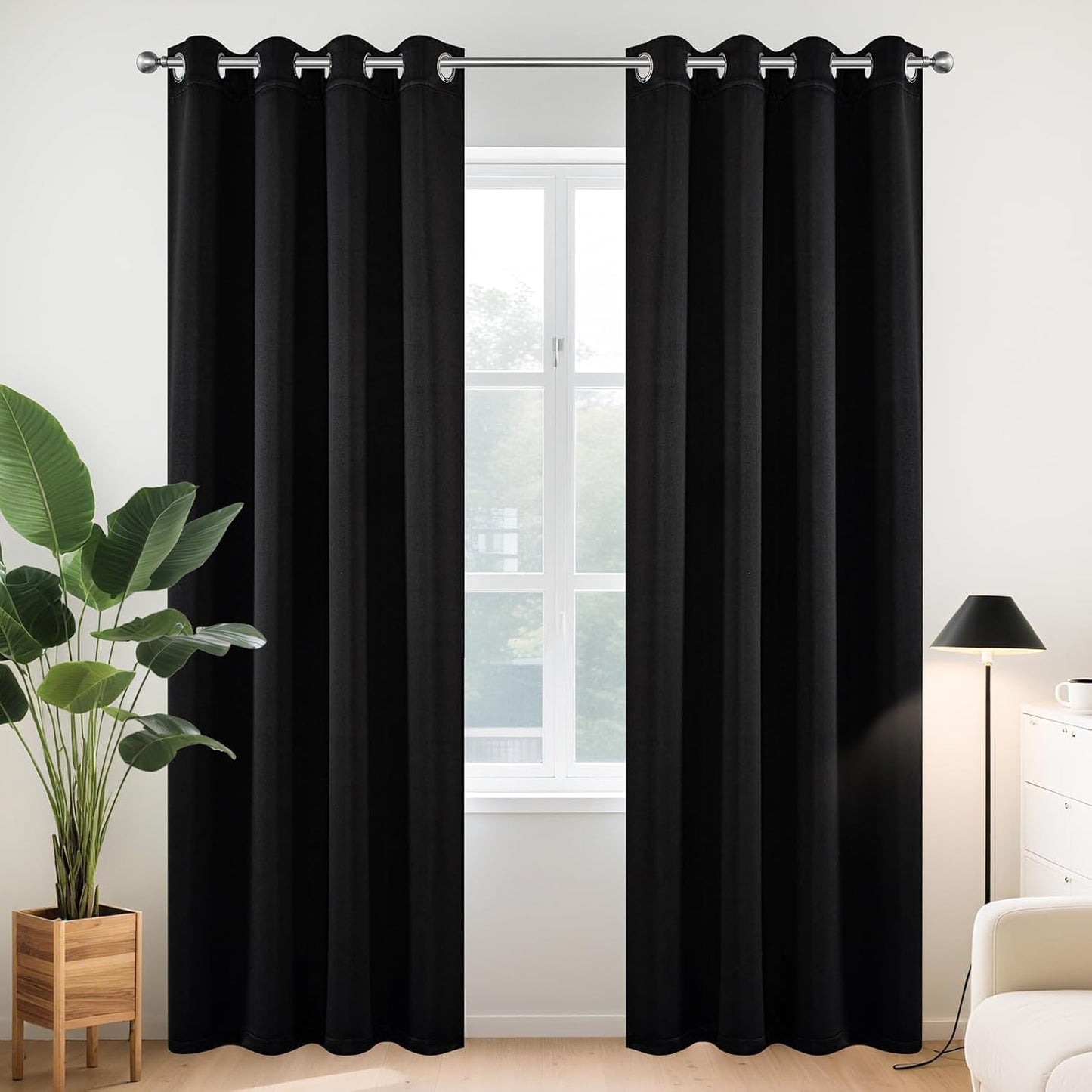 Joydeco Blackout Curtains 108 Inch Length 2 Panels Set, Thermal Insulated Long Curtains& Drapes 2 Burg, Room Darkening Grommet Drapes for Living Room Bedroom Window (W52 x L108 Inch, Black)