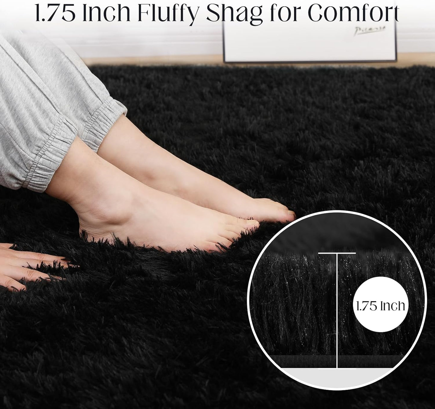 Black Rug, 6x9 Area Rugs for Living Room, Soft Plush Area Rugs for Bedroom, Non-Slip Indoor Carpet for Nursery, Study Room, Kids Room, Room Decor