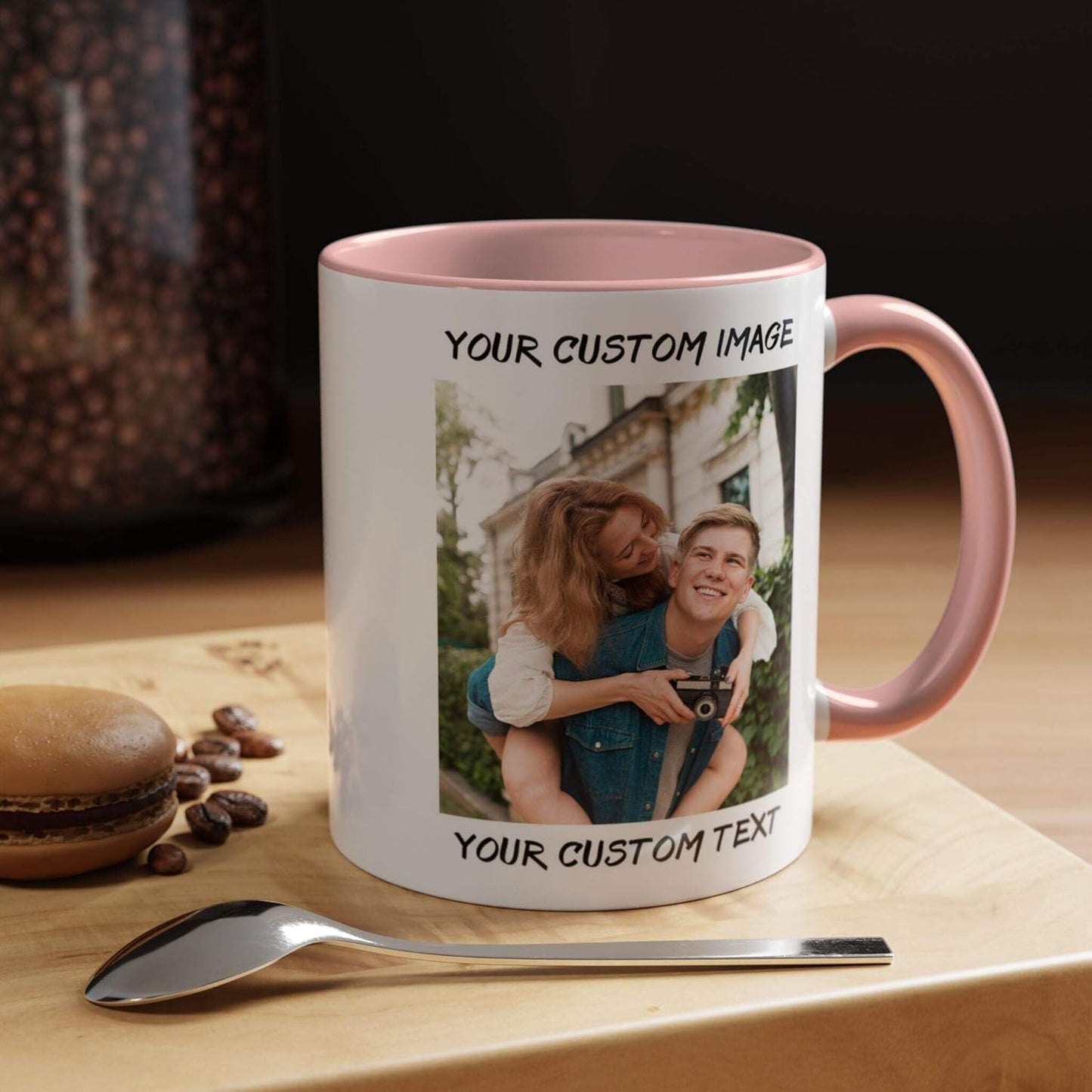 Personalized Coffee Cup with Photo, Logo or Text - Custom Both Sides Printed Mug for Him & Her - Unique Customized Gifts with Names - White/Yellow