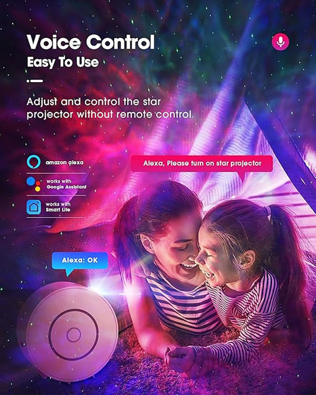 Galaxy Projector for Bedroom, Star Projector,Smart APP Memory Setting, Compatible with Alexa & Google Home, for Kids Adults Bedroom,Room Decor,Game Room,Party (Yellow Star+Remote)