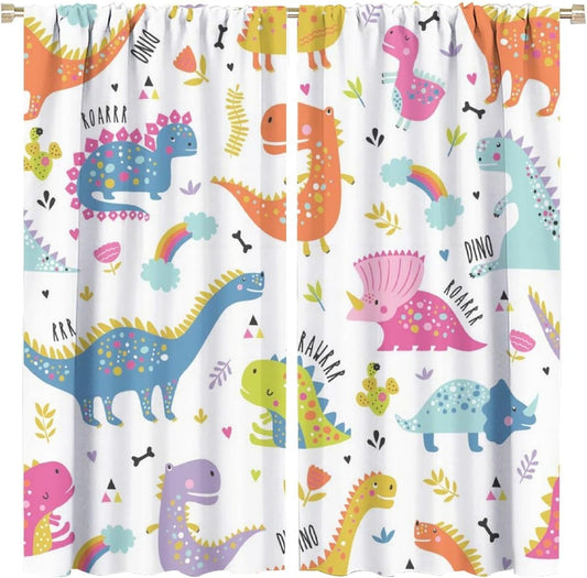 Cartoon Dinosaur Curtains for Kids Boys Girls Home Decor Childish Cute Dino Animals Print Pattern Rod Pocket Blackout Window Drapes for Nursery Baby Bedroom Playroom W31.5xL63in 2 Panels