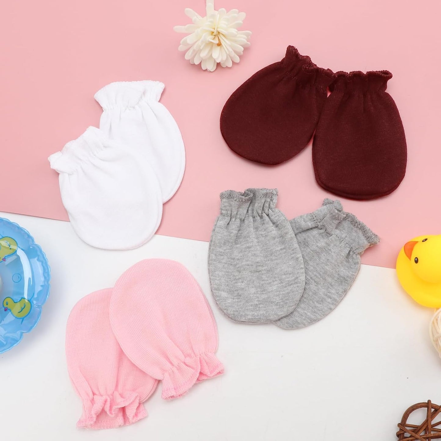 BQUBO Newborn Infant Toddler Mittens No Scratch Cotton Elastic Wrist Gloves Hypoallergenic for 0-6 Months Baby Boys Girls
