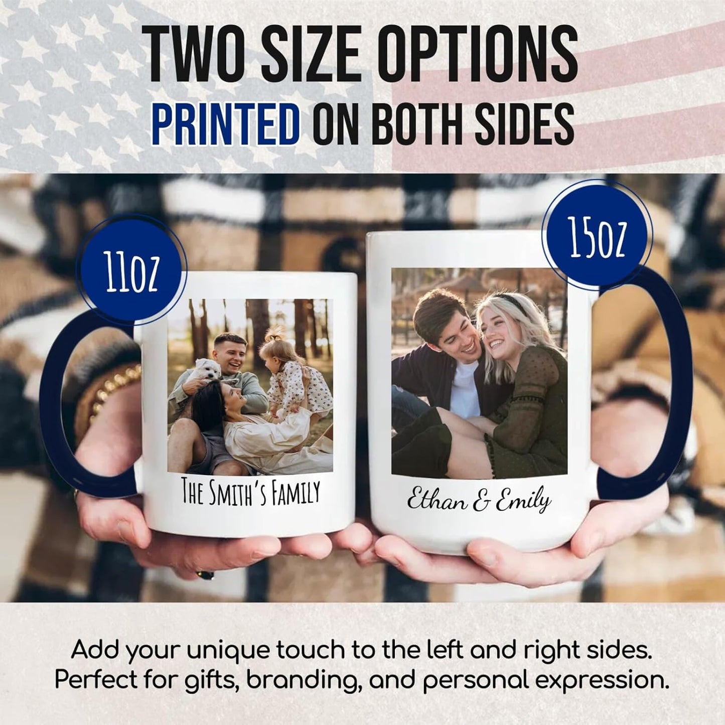 Ship Next Day Custom Mug Design Your Own Photo Text Personalized Picture Gifts for Women Men Customized Gifts Idea Personalized Coffee Mugs 11oz Dark Blue Handle