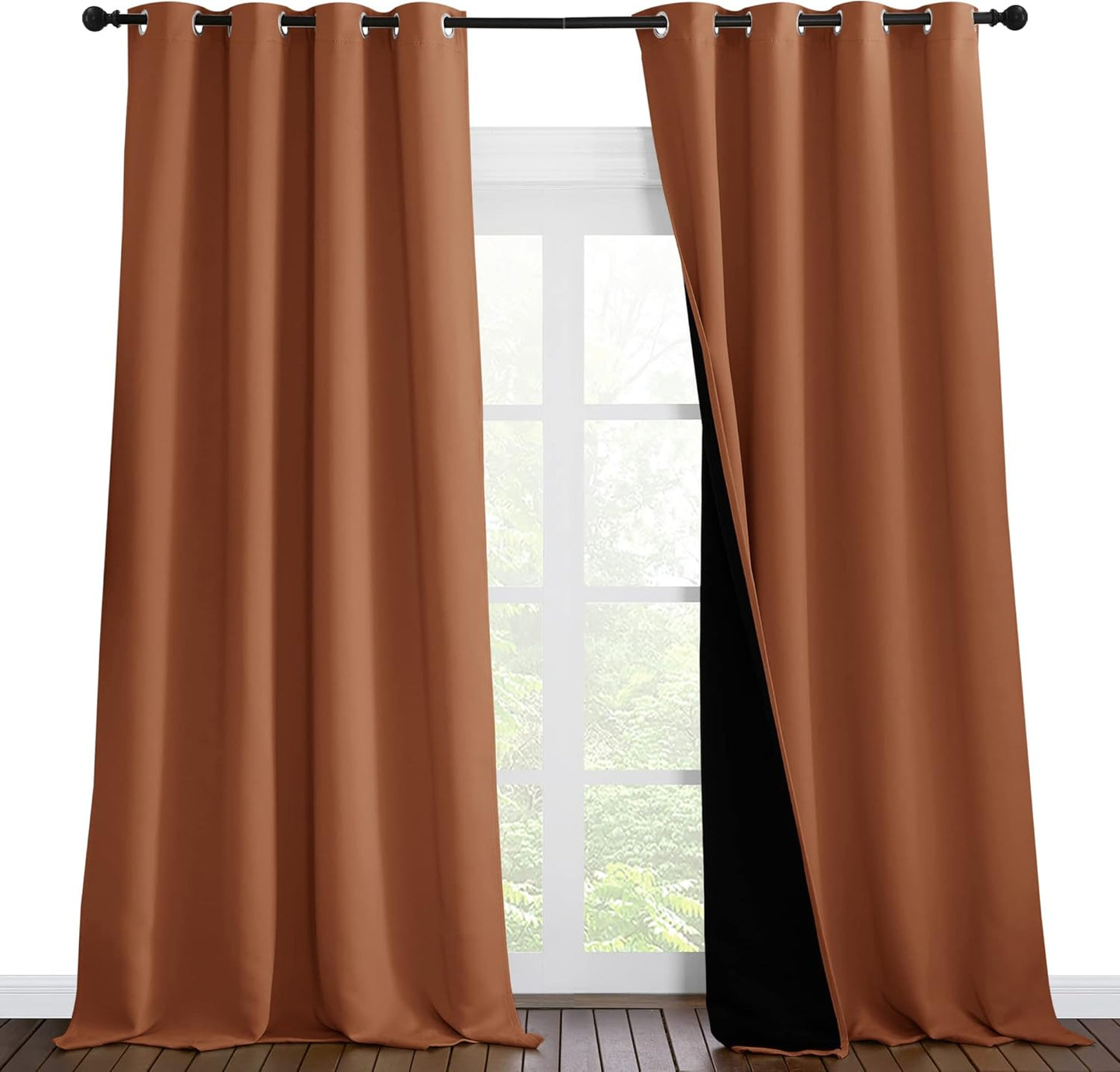 NICETOWN Full Shading Curtains 96 inches Long 2 Panels Set for Windows, Super Heavy-Duty Black Lined Blackout Curtains for Bedroom, Privacy Assured Window Treatment (Burnt Orange, 55 inches W)