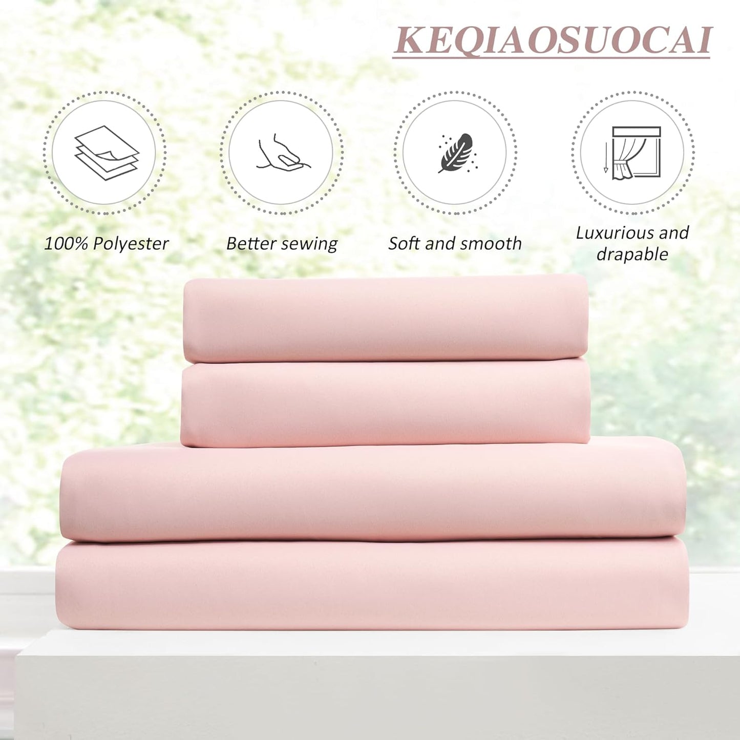 KEQIAOSUOCAI Blackout Curtain Drapes Pleated with Hooks,Thermal Insulated Darkening Solid Sound Reducing Drapes Light Blinds Window Treatment for Bedroom Living Room(Baby Pink, 2 Panels, W40 x L102)
