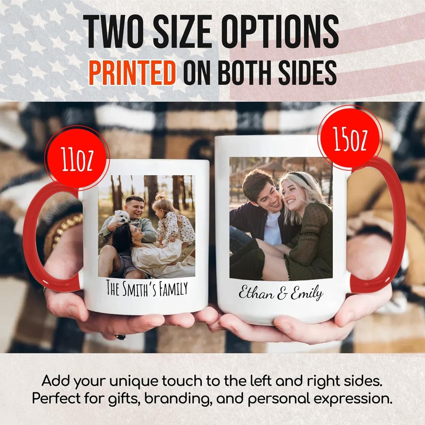 Ship Next Day Custom Mug Design Your Own Photo Text Personalized Picture Gifts for Women Men Customized Gifts Idea Personalized Coffee Mugs 11oz Red Handle