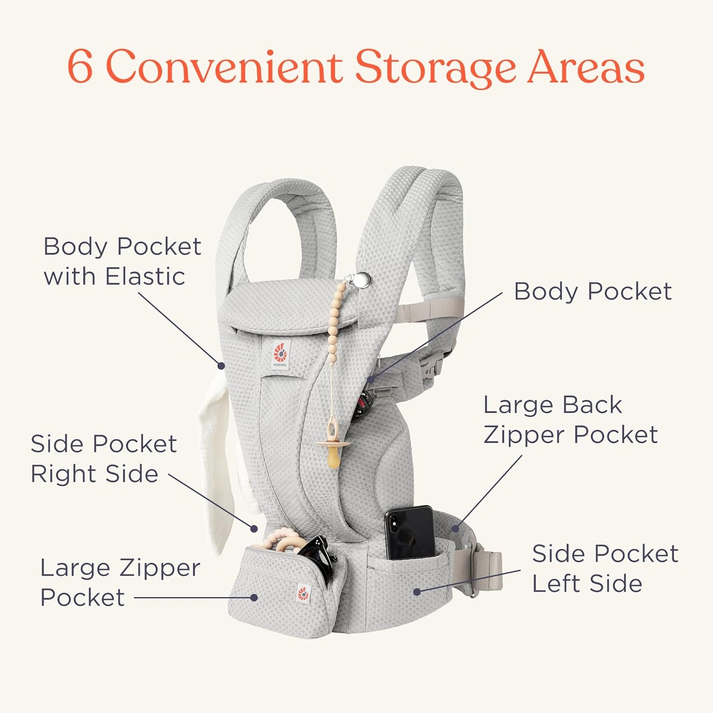 Ergobaby Omni Deluxe Baby Carrier Newborn to Toddler - Breathable Baby Carriers for Summer - All-Position Carrier with Enhanced Lumbar Support & Airflow (7-45 Pounds), Cotton, Onyx Black