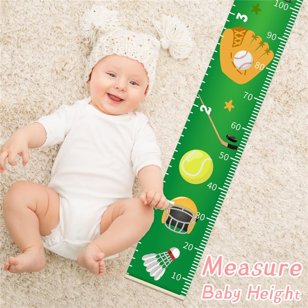 Green Plants Growth Chart for Kids Baby Height Chart Ruler Removable Canvas Wooden Frame Hanging Wall Rulers Measurement Charts for Toddler Room Nursery Decor - 79"X7.9" with Beige Wood