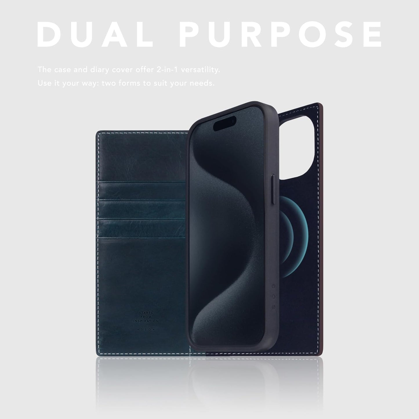 D7 Italian Wax Leather Wallet Case for iPhone 15 - [2-in-1] Handcrafted Detachable Diary Style with Magnetic MagSafe Back Cover, Gift Box Included (Blue)