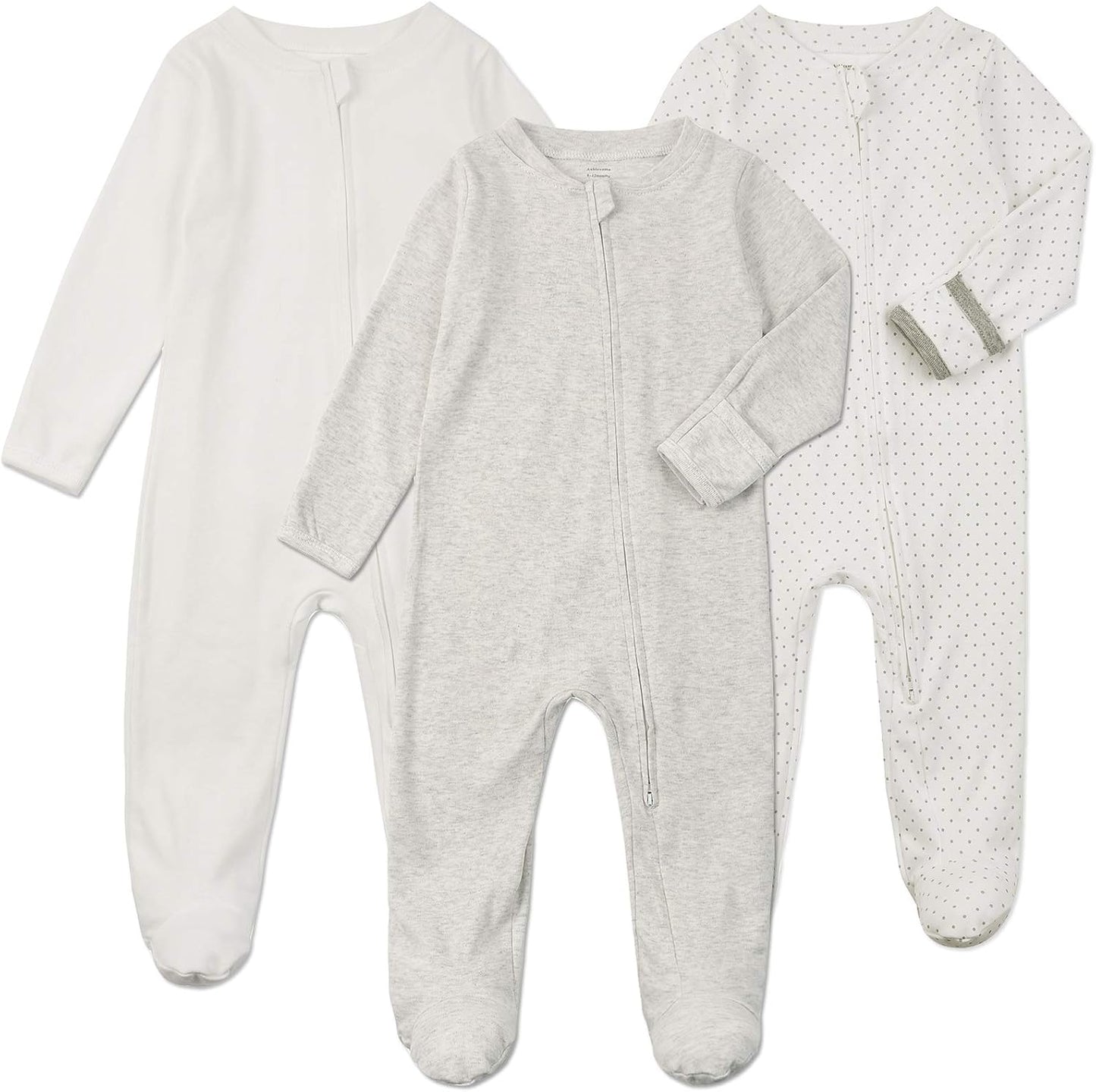 Aablexema Baby Footie Pajamas with Mittens - 3Pcs Infant Footed Sleeper Cotton Sleepwear Outfits