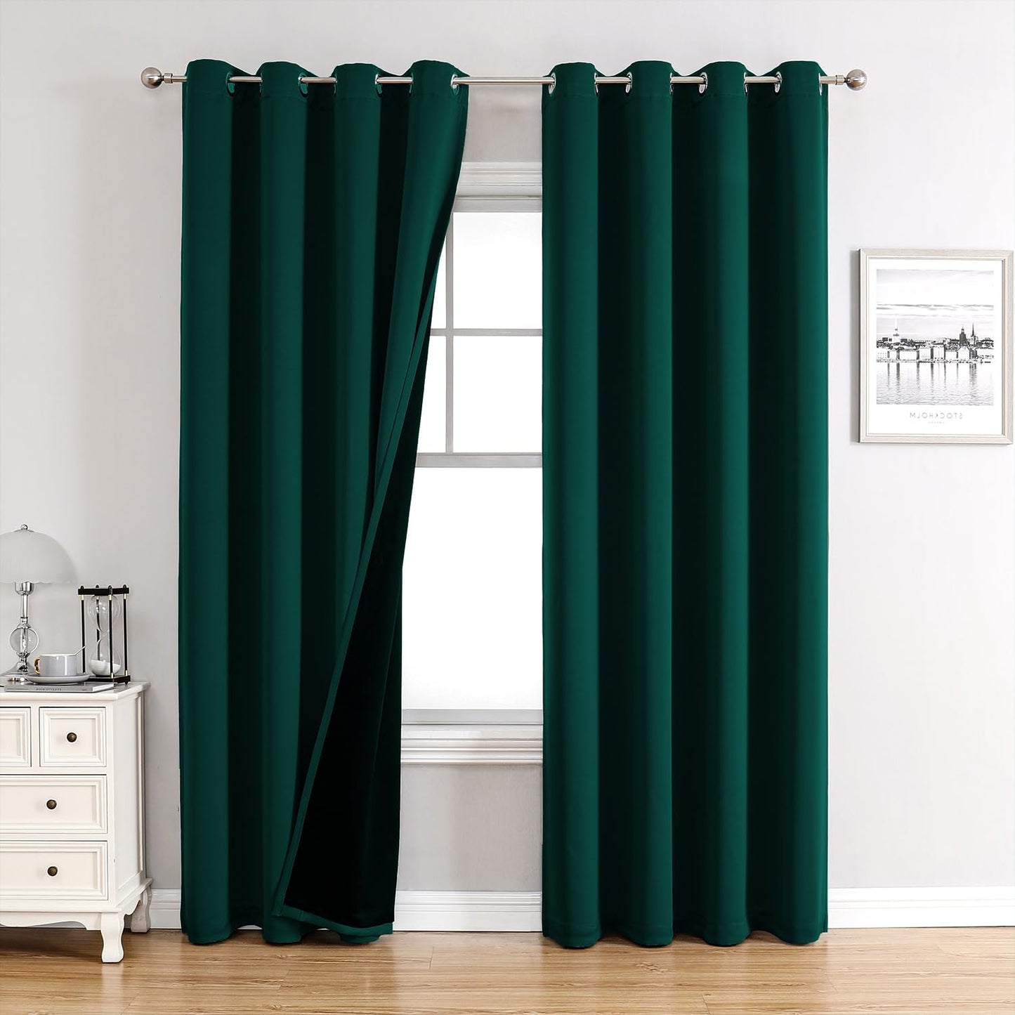 ChrisDowa 100% Blackout Curtains 102 inch Long for Bedroom with Black Liner, 2 Thick Layers Total Blackout Thermal Insulated Grommet Window Curtains 2 Panels Set (Forest Green, 52 x 102 Inch)