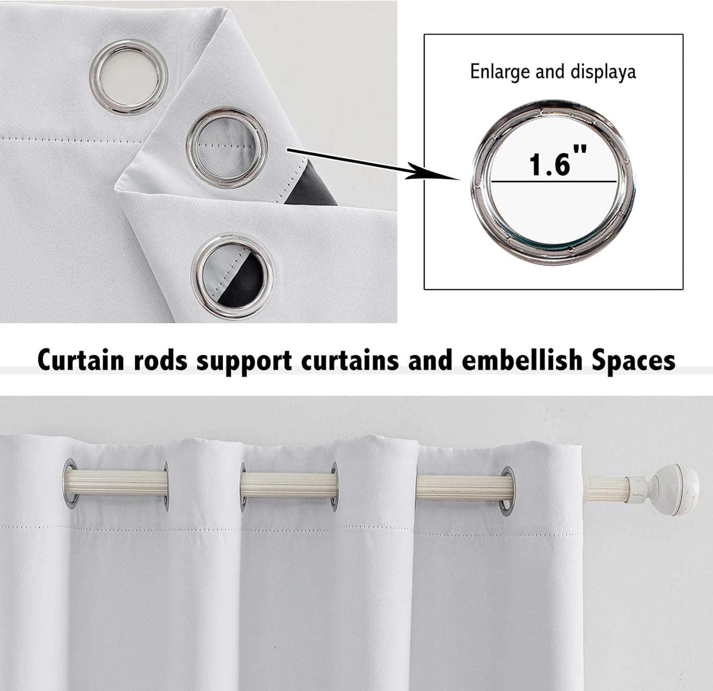 Anytime 100% Blackout Curtain Set, Thermal Insulated & Energy Efficiency Window Draperies for Guest Room, Full Shading Panels for Shift Worker and Light Sleepers（Greyish White, 2 Panels, 52W x 90L）