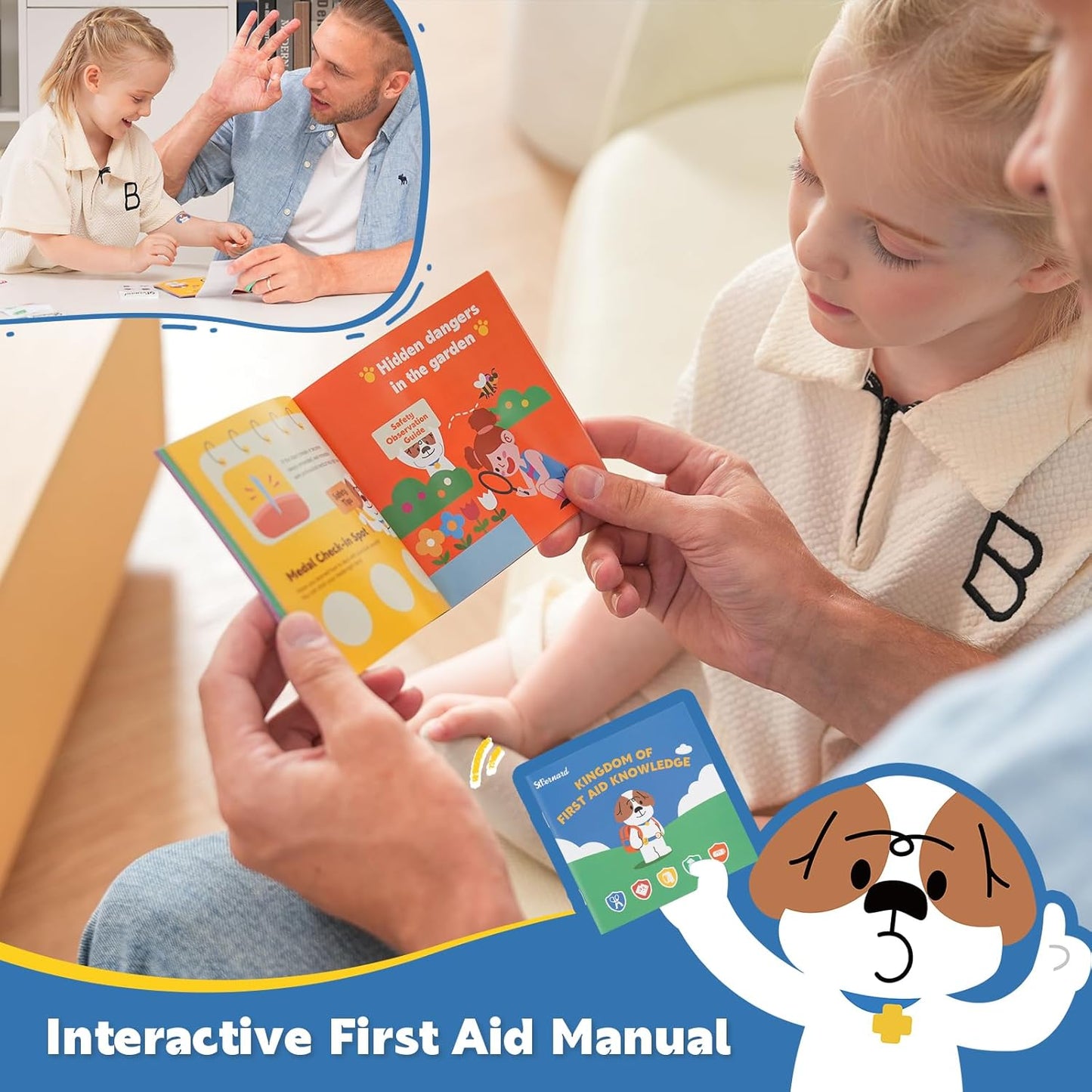StBernard Kids First Aid Kit, EDC Mini Portable Medical Kit with Cute Bandages, Triple Antibiotic for Children's Daily Boo-Boos, Suits for Home, School, Hiking, Cub Scouts, Backpacking (Blue)