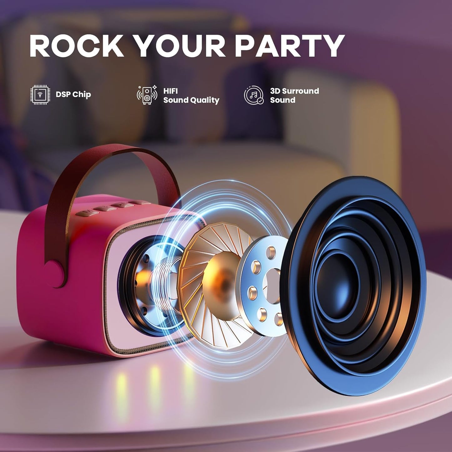 YLL Mini Karaoke Machine for Kids Toys, Portable Bluetooth Speaker with 2 Wireless Microphones, Birthday Gifts for Girls 3, 4, 5, 6, 7, 8, 9, 10, 11, 12+ Years Old Toddler Teens (Hotpink)