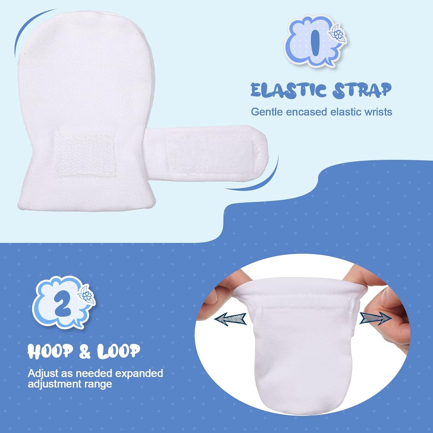 Newcotte 12 Pairs Adjustable Preemie Baby Mittens No Scratch Newborn Cotton Breathable Gloves Warm Mitts for Boys Kids