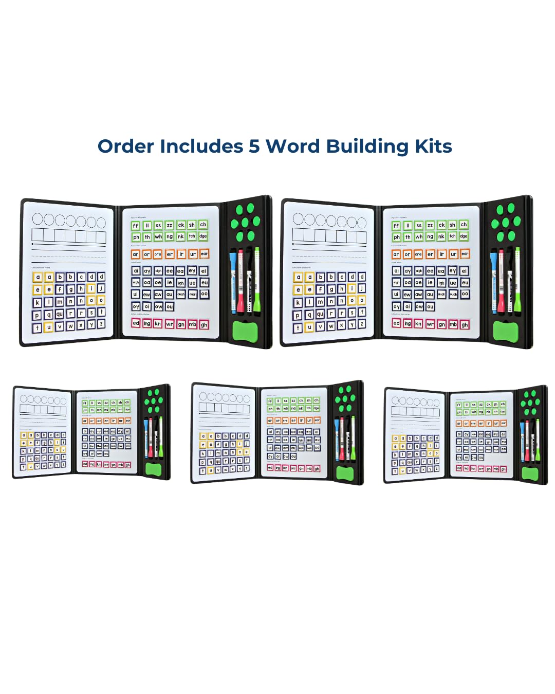 Set of 5 - Magnetic Dry-Erase Phonics Blending Board – Hands-On Word Building & Spelling Tool with Grapheme Tiles, Handwriting Lines & Syllable Mats – Reusable Learning for Classroom & Home