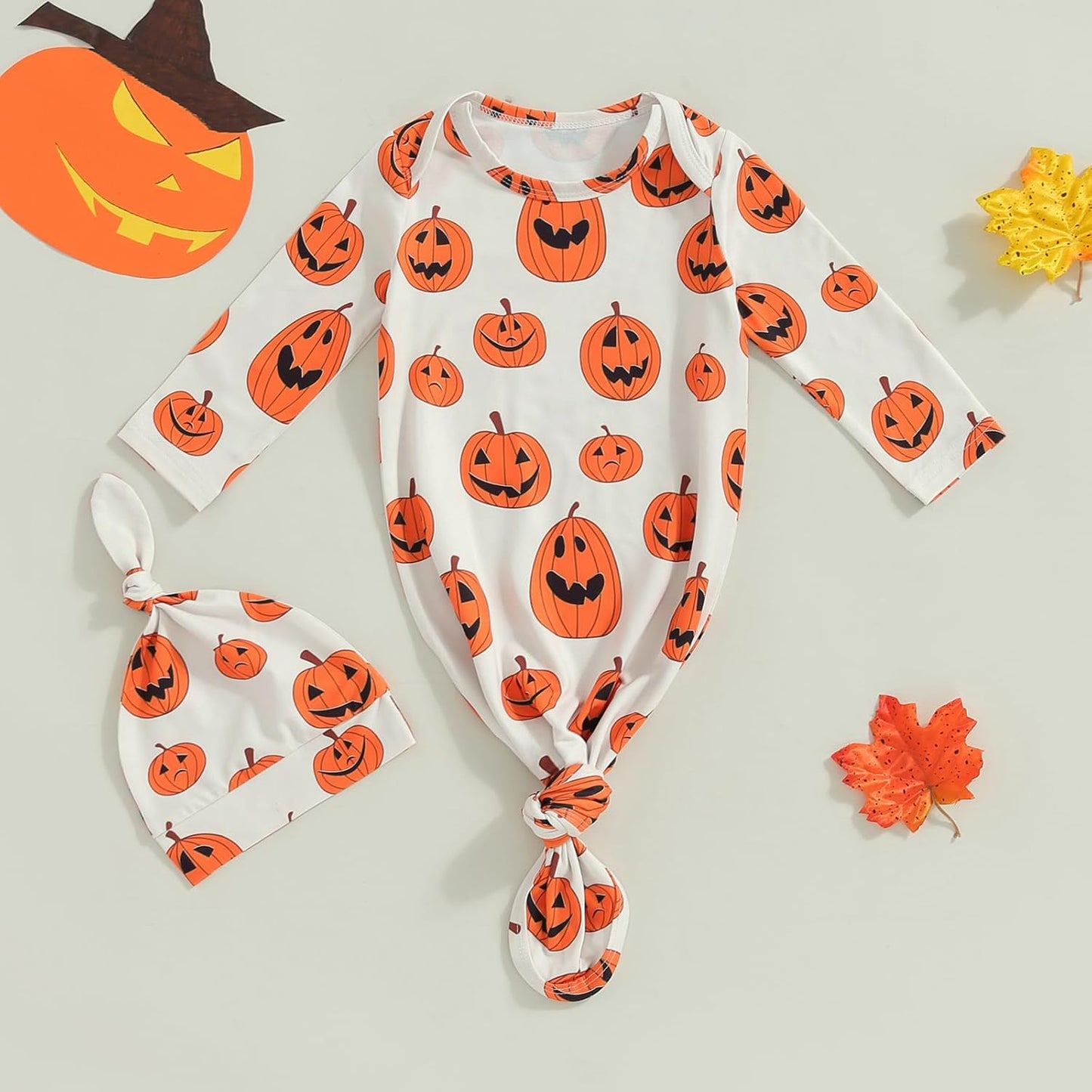 Newborn Boy Girl Coming Home Outfit Baby Infant Sleeper Gown Nightgown Outfits Cute Fall Winter Pajamas and Hat