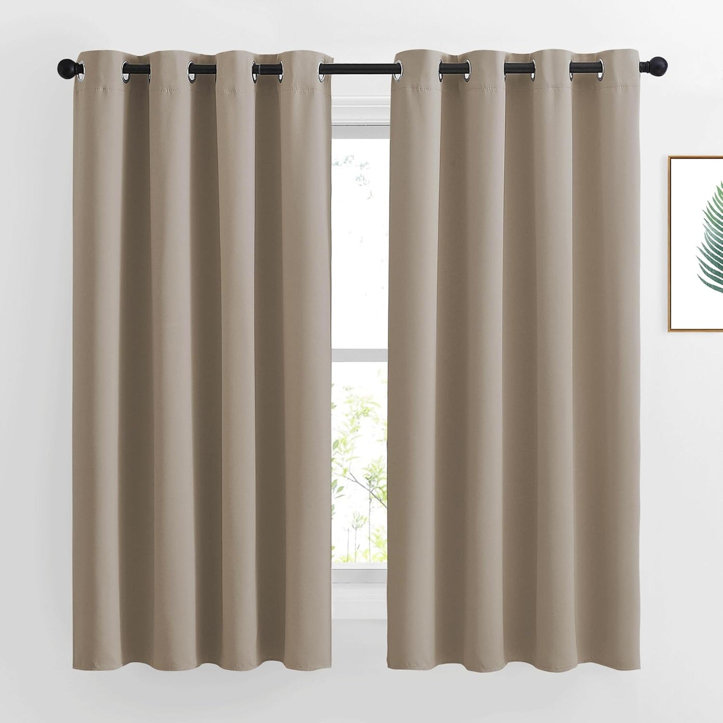 NICETOWN Taupe Blackout Curtains 2 Panels Set, Grommet Top Room Darkening Thermal Curtains Sound Reducing Window Treatments for Bedroom/Kid Room, Taupe, W46 x L63
