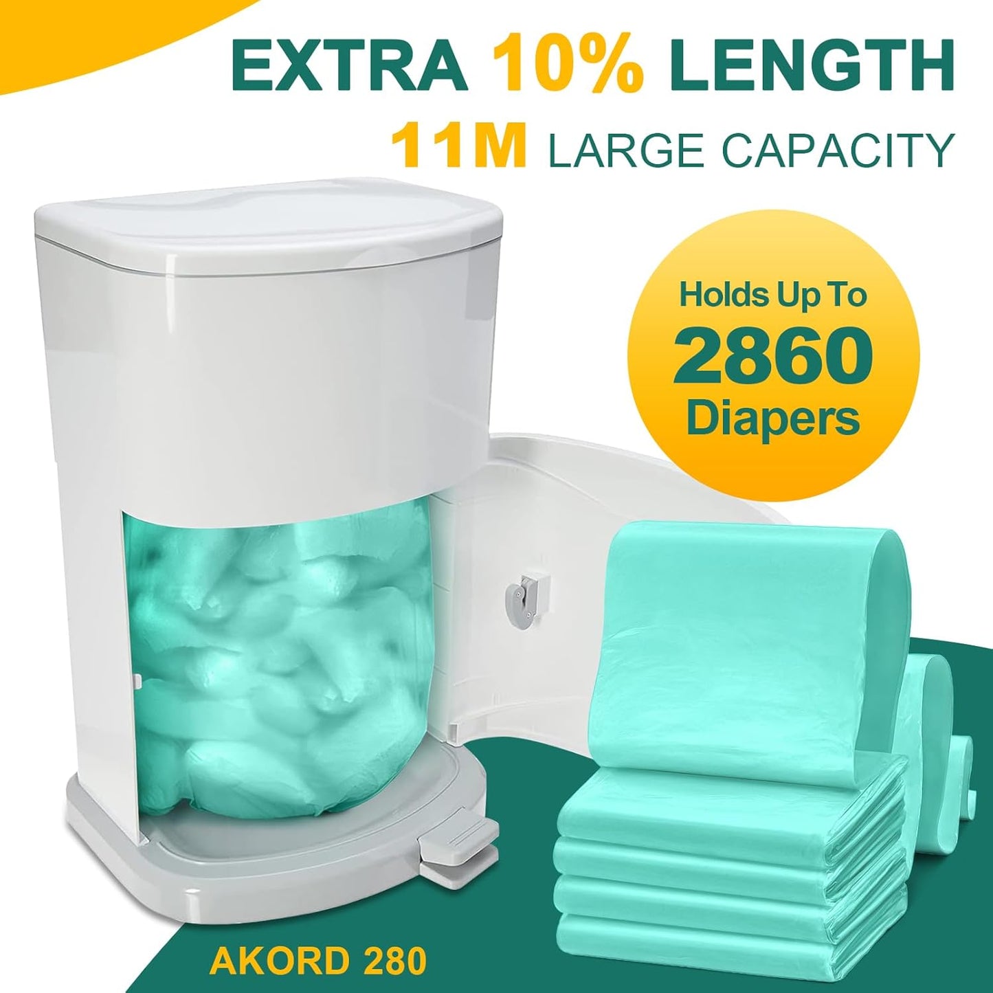 8 Pack Adult Diaper Liner Refills,Diaper Pail Refill Bags Compatible with Janibell Akord 280 Slim Model Adult Diaper System to Eliminate Waste/Powerful Odor Resistant(Extra 30% Thickness),Plant Scent