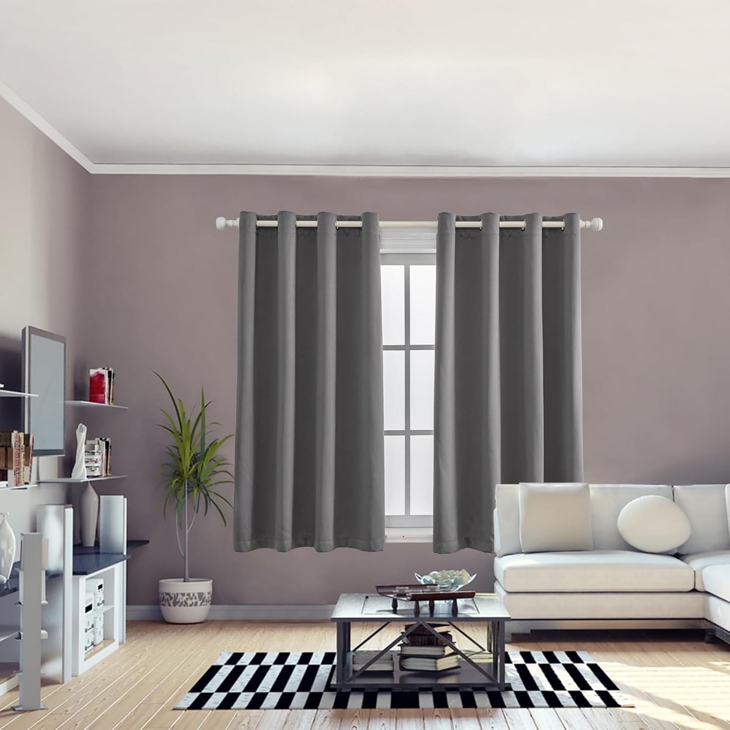 Anytime 100% Blackout Curtain Set, Thermal Insulated & Energy Efficiency Window Draperies for Guest Room, Full Shading Panels for Shift Worker and Light Sleepers（Grey, 2 Panels, 52W x 45L）