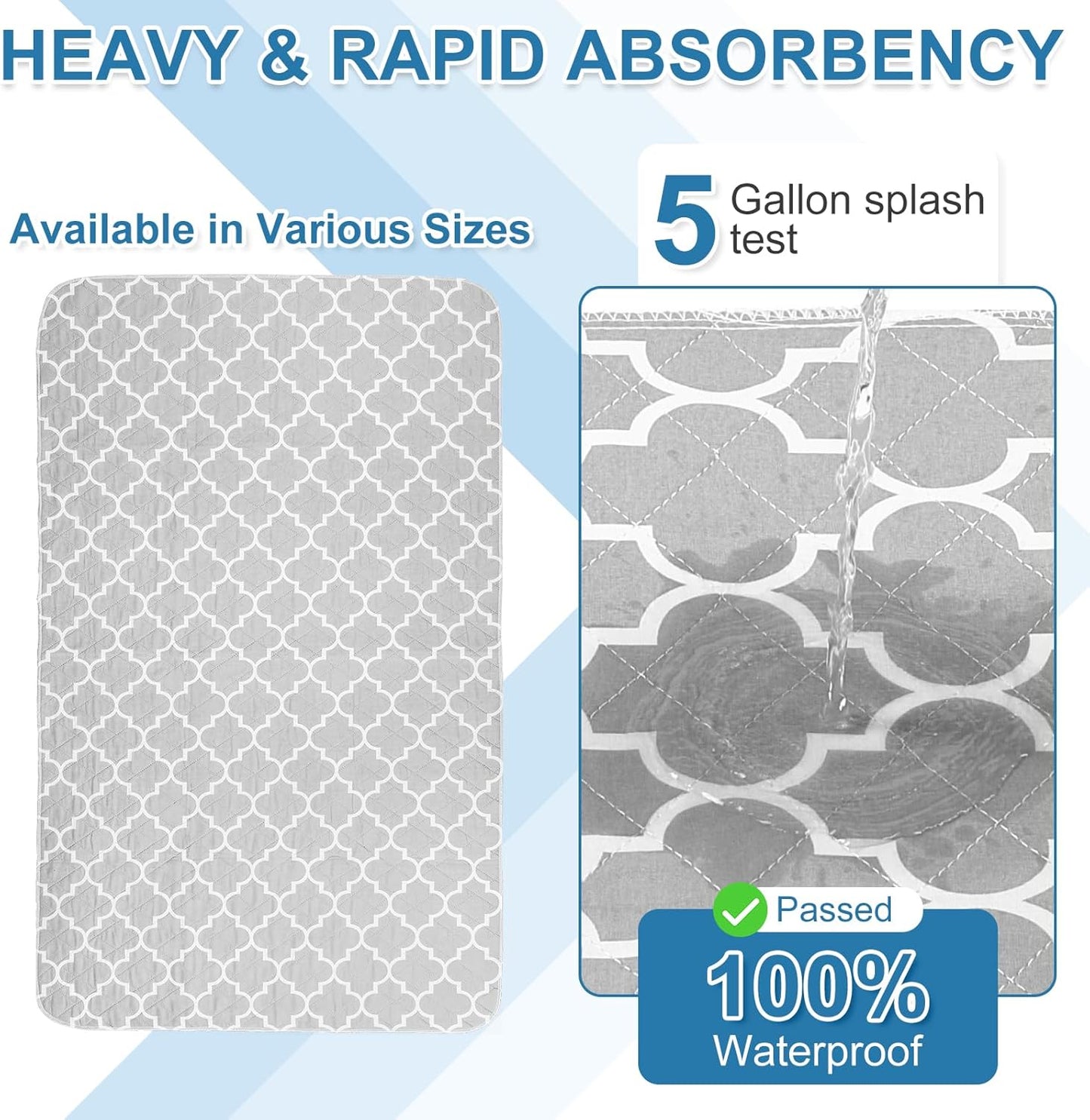 OUTCREATOR® Washable Bed Pads 34" x 56" (Pack of 2), Incontinence Mattress Protector, Anti-Slip Waterproof Underpads for Adults Kids Elderly Pets, Absorbency & Reusable Bedwetting Pads (Gray)