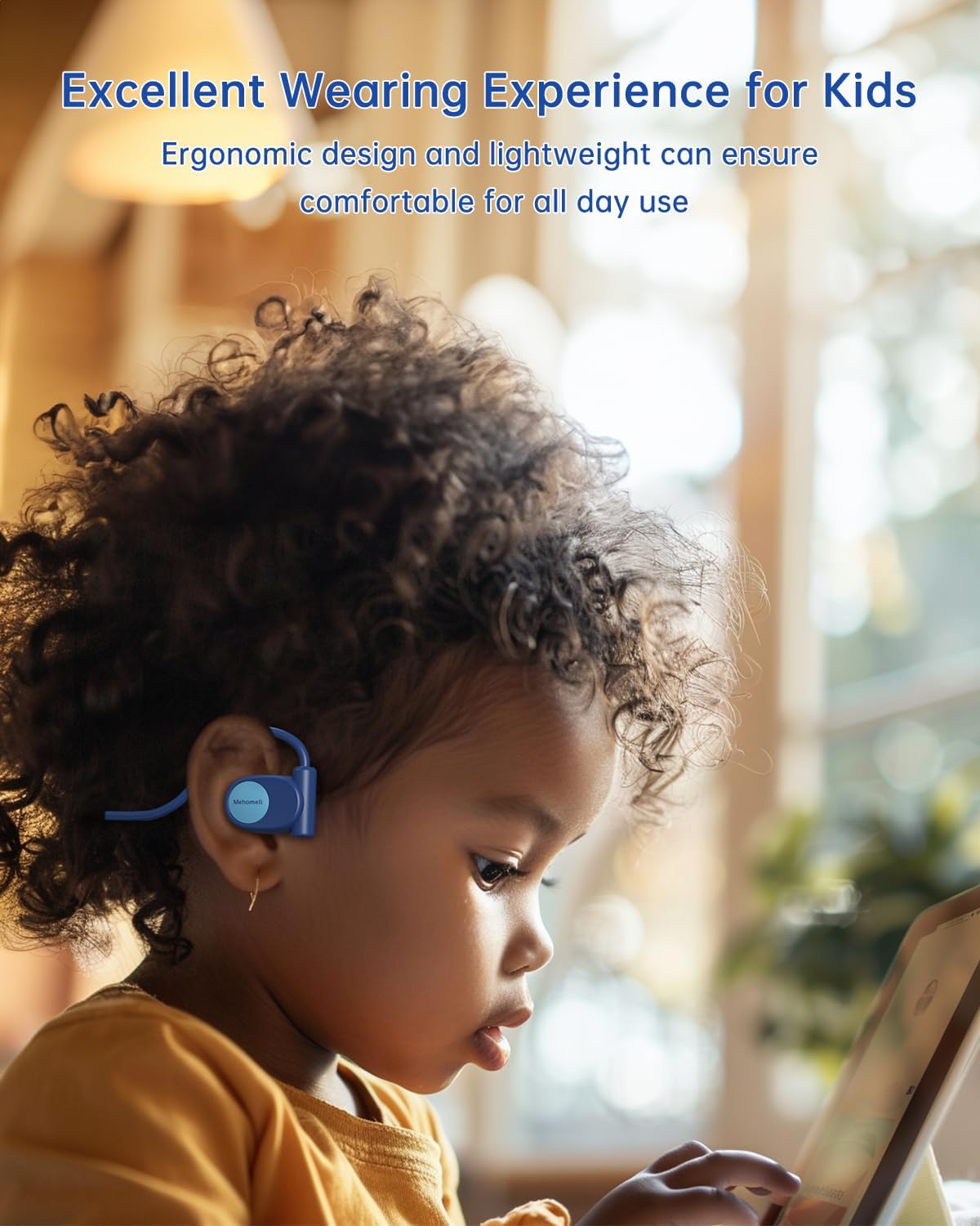 Kid Headphones for School, Air Conduction Open Ear Headphones, 3.5mm Jack Wired Cord, Ultra-Comfort, Ergonomic and Lightweight Design Perfect for School and Outdoor Activities-Blue