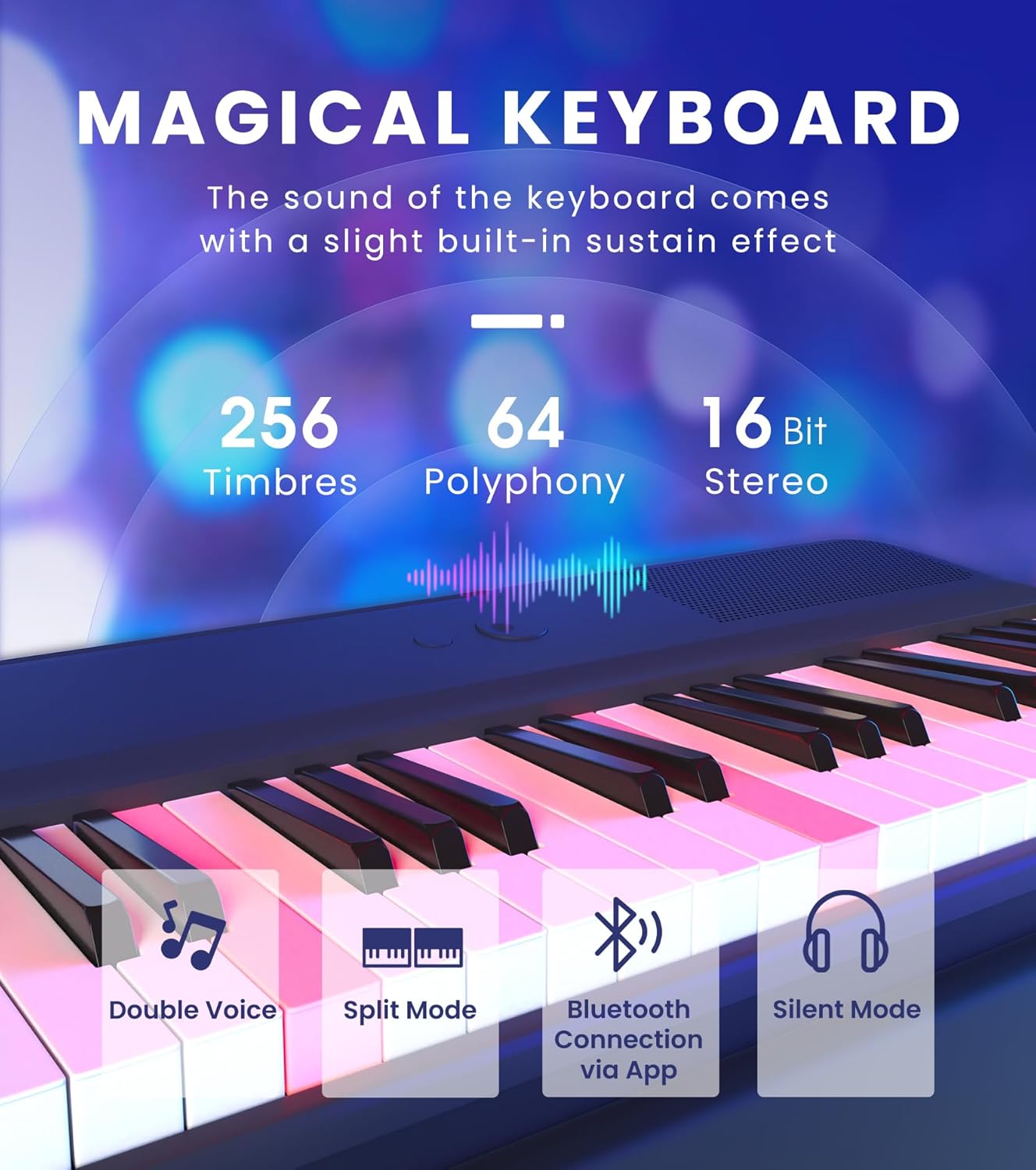 The ONE Smart Keyboard COLOR 61 Lighted Keys Piano Keyboard, MIDI Electric Piano for Beginners with 256 Tones, 64 Polyphony, Built-in LED Lights and Free Apps (Green)