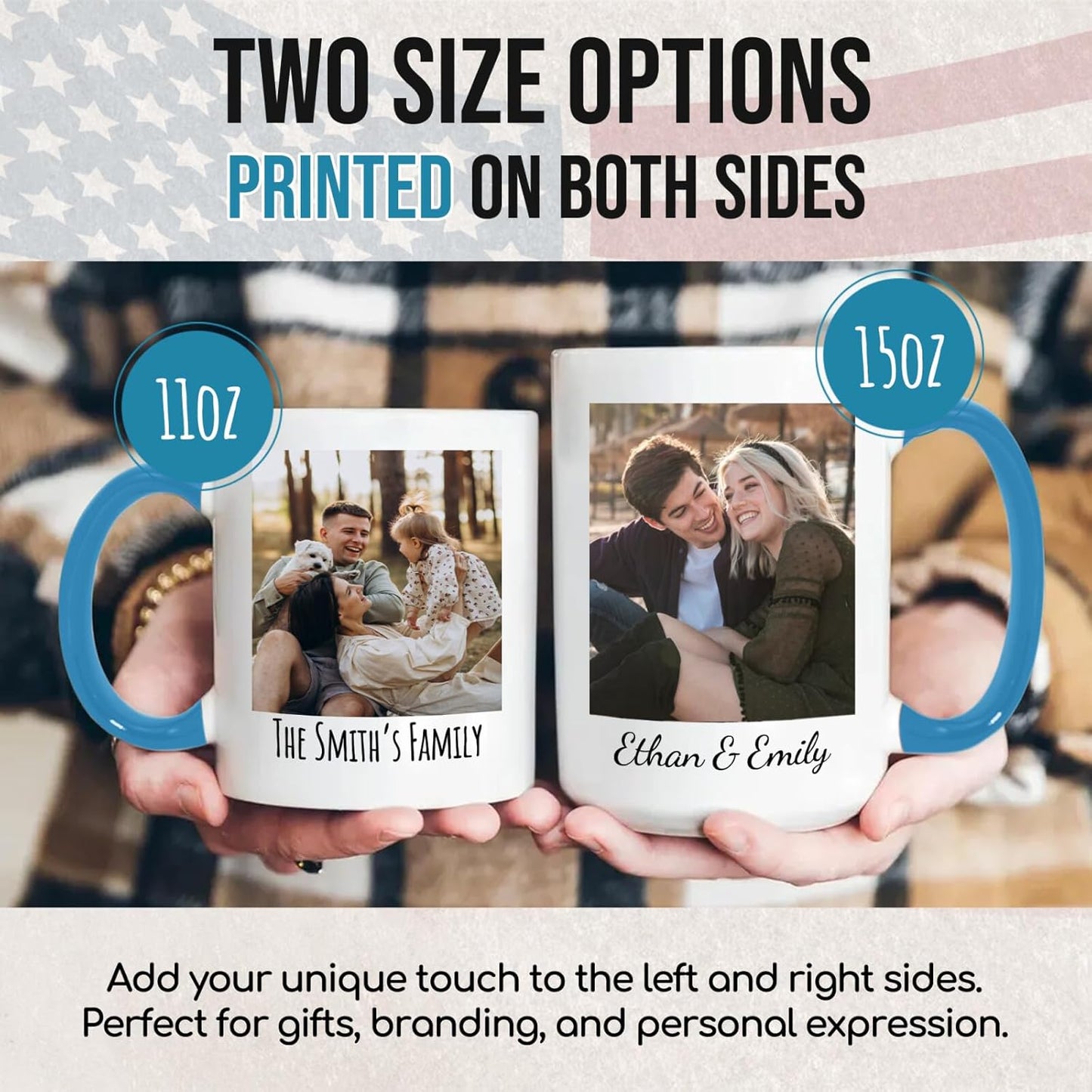 Ship Next Day Custom Mug Design Your Own Photo Text Personalized Picture Gifts for Women Men Customized Gifts Idea Personalized Coffee Mugs 15oz Blue Handle