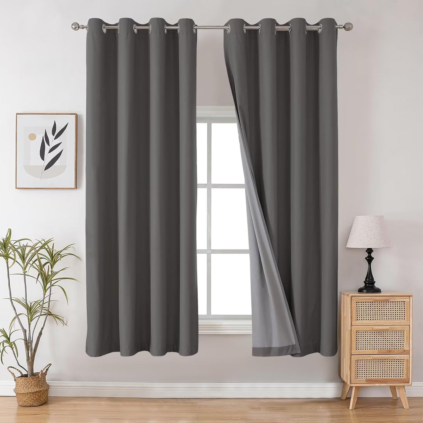 Joydeco Blackout Curtains, 2 Panels Sets, 52x72 Inches, Grey, Grommet, Thermal Insulation, Room Darkening, for Bedroom & Living Room
