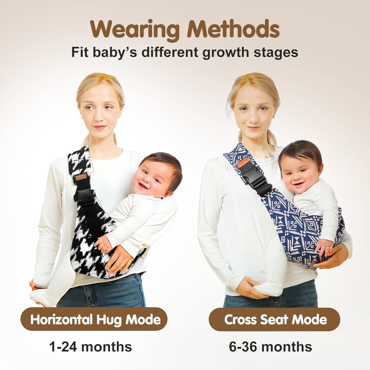 Baby Sling Carrier,Toddler Carrier, 2025 New Baby Sling,Portable and Lightweight Sling,Non-Slip Hip Seat Carrying 10-30lbs(Black and White)