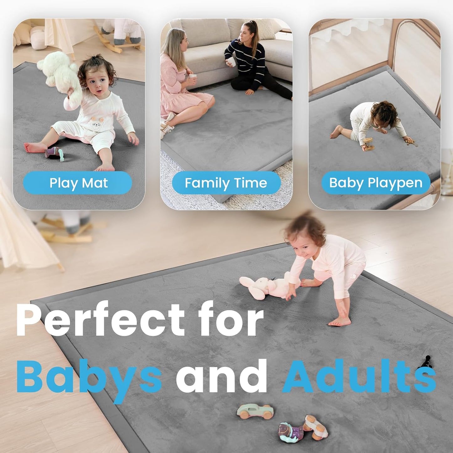 Ultra Soft Baby Play Mat,79"×158" Extra Large Activity Tummy Time Mat for Toddlers,Infants,Kids,Extra Thick Elasti-Foam Nursery Rug for Floor,Non-Slip Safe for Crawling,Water-Repellent(Dark Grey)