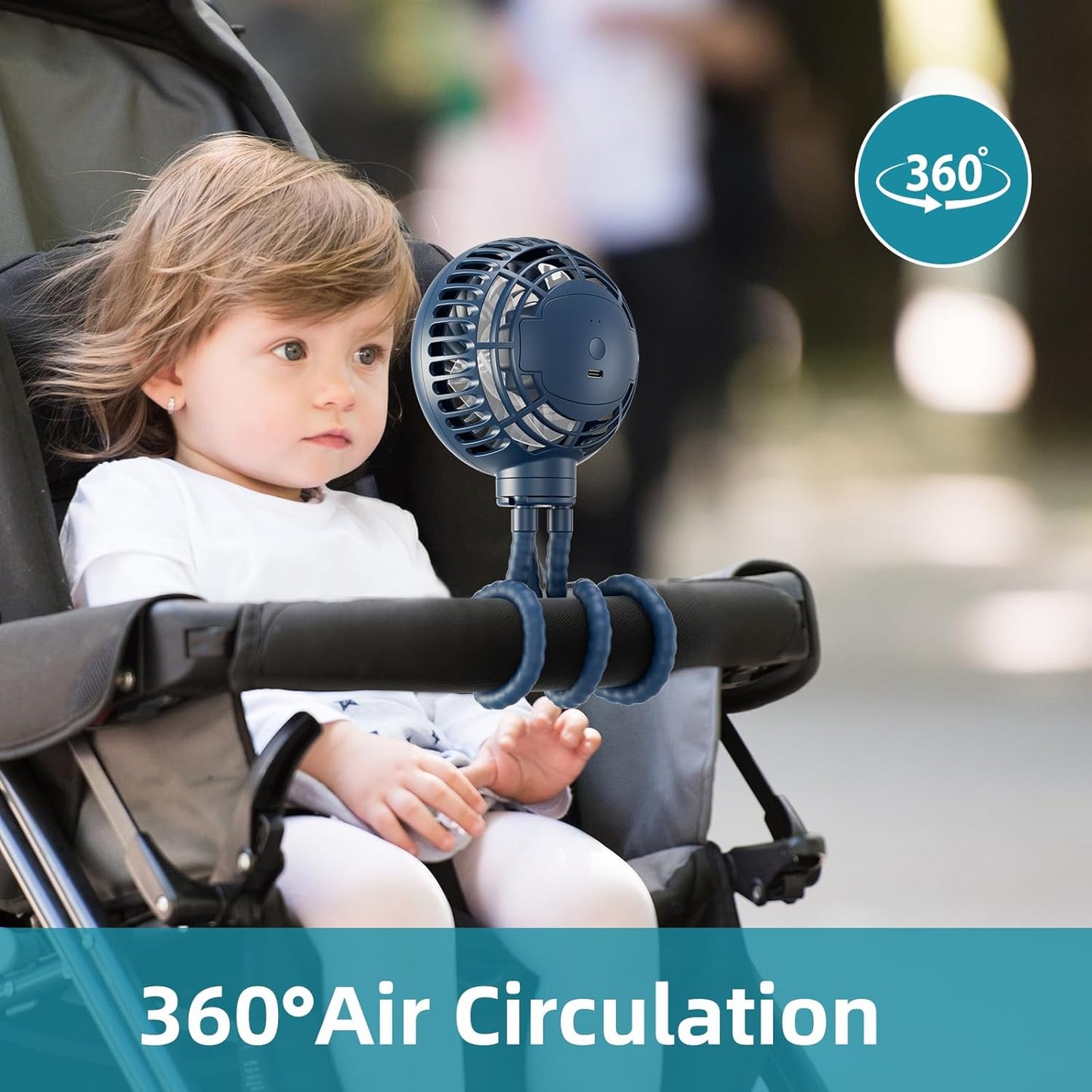 HandFan 4000mAh Battery Operated Stroller Fan Flexible Tripod Clip on Fan with 4 Speeds and Rotatable Max 31Hrs Handheld Personal Fans for Crib Car Seat Bike Treadmill (Blue)