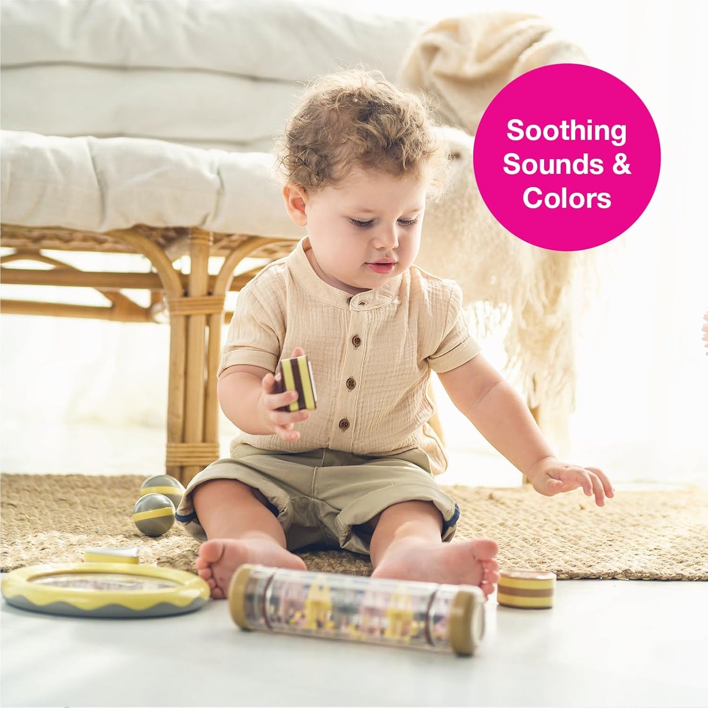 Edushape Soothing Sounds Gift Set - Baby Musical Instruments & Toddler Music Set - Includes Hand Drum, Rain Stick, Shakers, Maracas - Interactive Baby Musical Toys for Kids & Toddlers 18 Months & Up