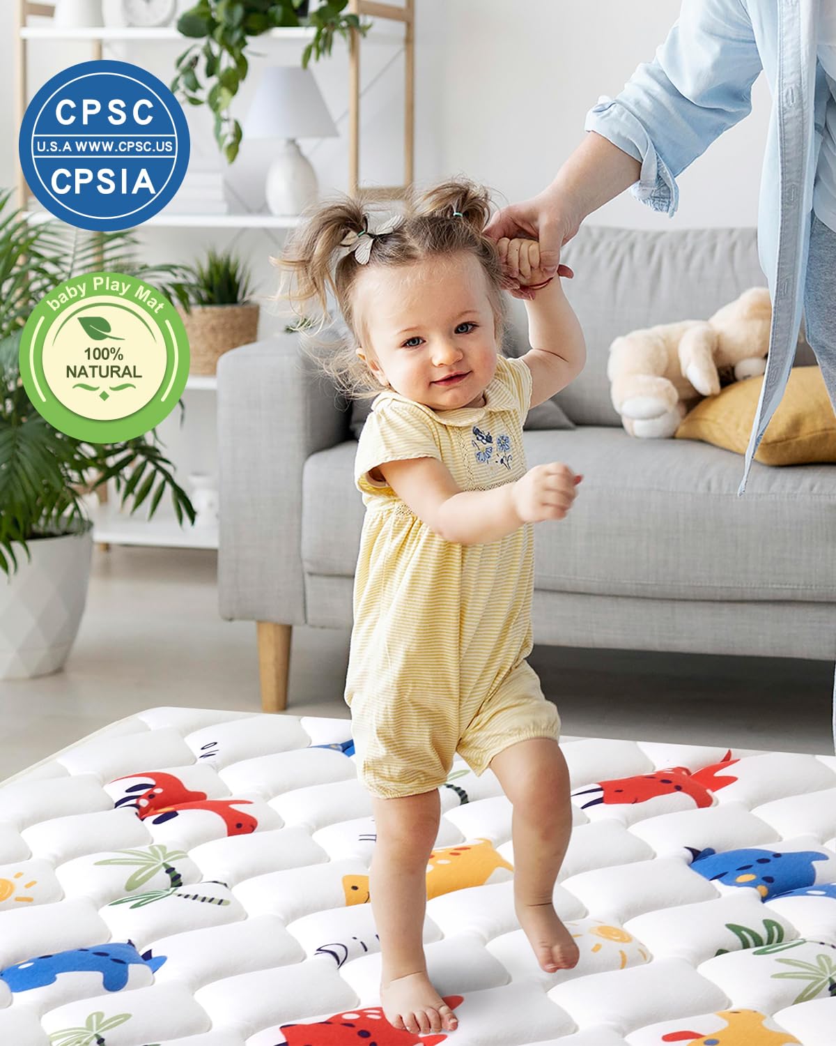 Odorless Premium Foam Baby Play Mat 79" x 63", Soft Microfiber Fabric Crawling Mat for Floor- Comfortable and Hypoallergenic, Non-Slip Cushioned Floor Playpen mat for Infants,Babies,Toddlers