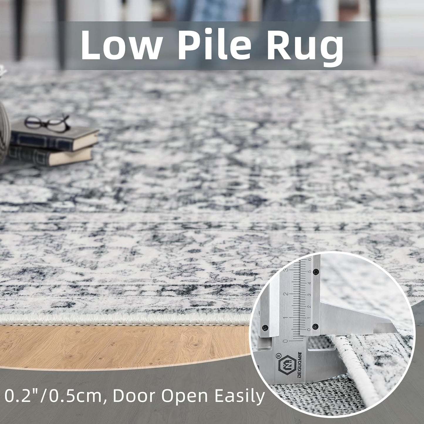 Deerly Area Rug 3x5 Area Rug with Non-Slip Backing, Washable Rugs for Bedroom Living Room Kitchen, Distressed Carpet Printed Low-Pile Soft Dorm Rug Room Decor(Grey)