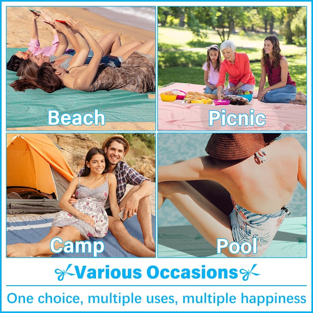 Oversized Turkish Beach Towel Blanket XXL Cotton Sandproof Towels Boho Woven Extra Large Big Sand Free Giant Throw Thick Blankets Huge Quilt XL Picnic Camping Necessities Cloud For Adult Gifts Aqua