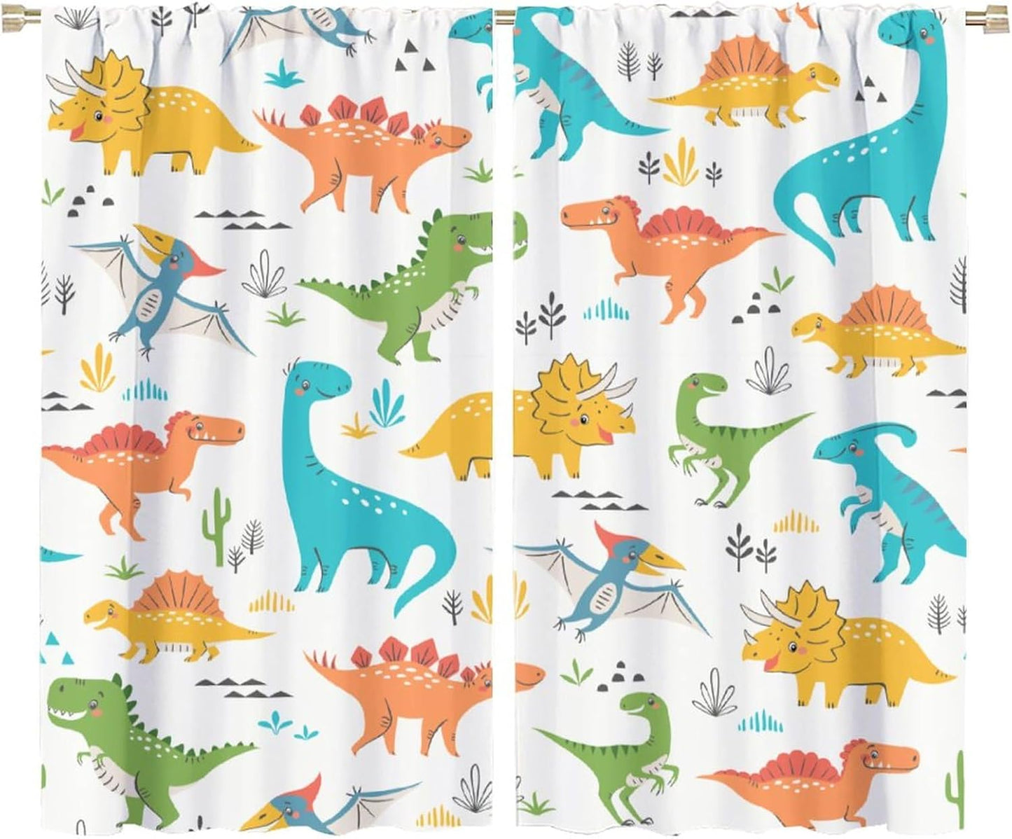 Kids Dinosaur Curtains for Boy Girl Bedroom Decor Cartoon Dino Colorful Cute Funny Animal Wildlife Printed Blackout Rod Pocket Window Drapes for Baby Nursery Playroom Living Room W36xL63in 2 Panels