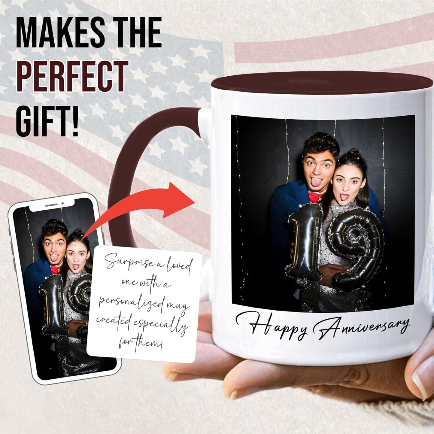 Ship Next Day Custom Mug Design Your Own Photo Text Personalized Picture Gifts for Women Men Customized Gifts Idea Personalized Coffee Mugs 11oz Dark Red Handle