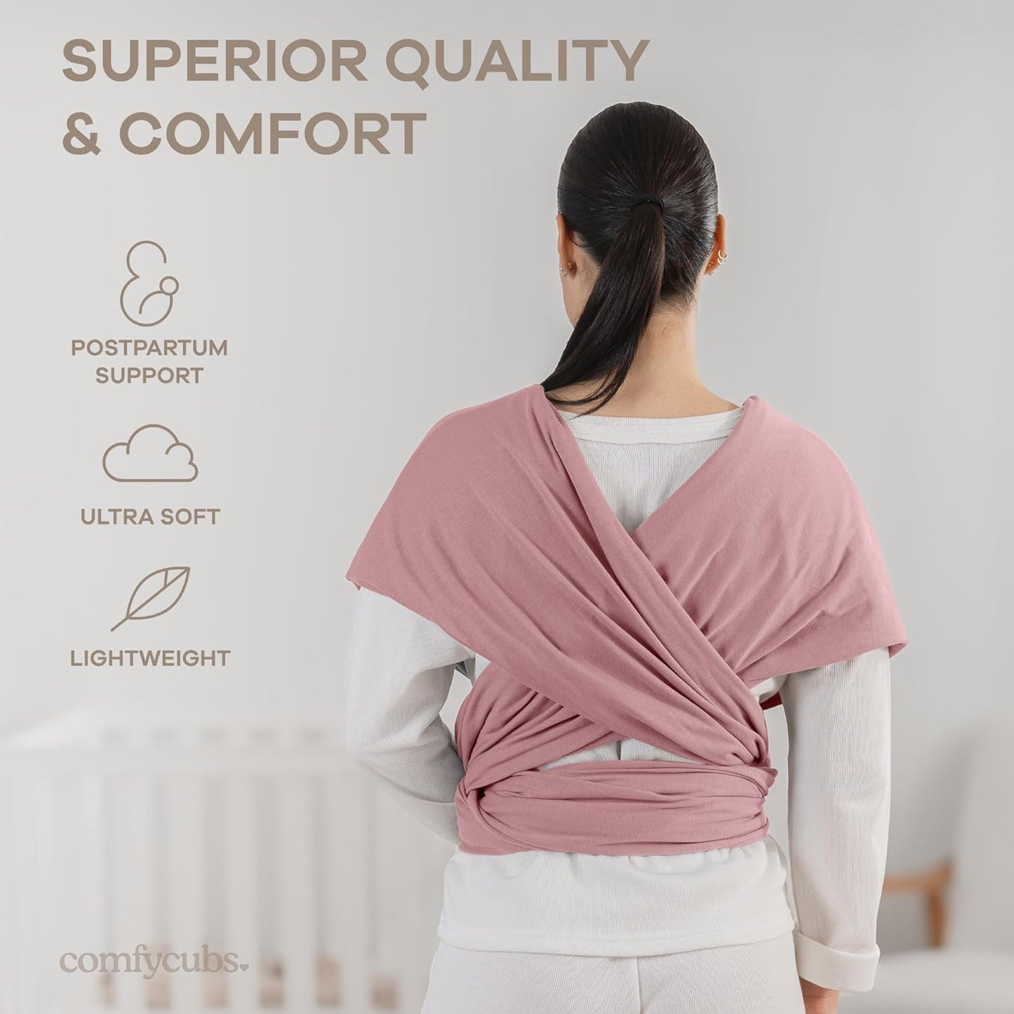 Comfy Cubs Baby Wrap Carrier - Soft & Secure Fit Cotton Blend Baby Carrier Newborn to Toddler - Hands-Free & Lightweight Infant Wrap - Adjustable, One Size Fits All Toddler Sling - Mauve